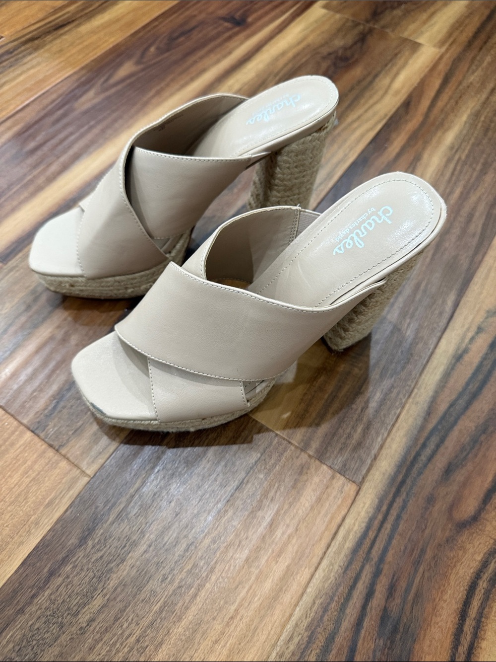 Charles David Beige Espadrille Platform Mules
